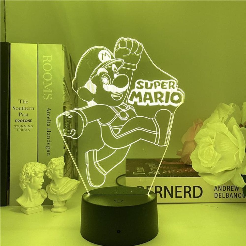 Estatueta 3D Night Light USB Marios Mario Yoshi em acrílico
