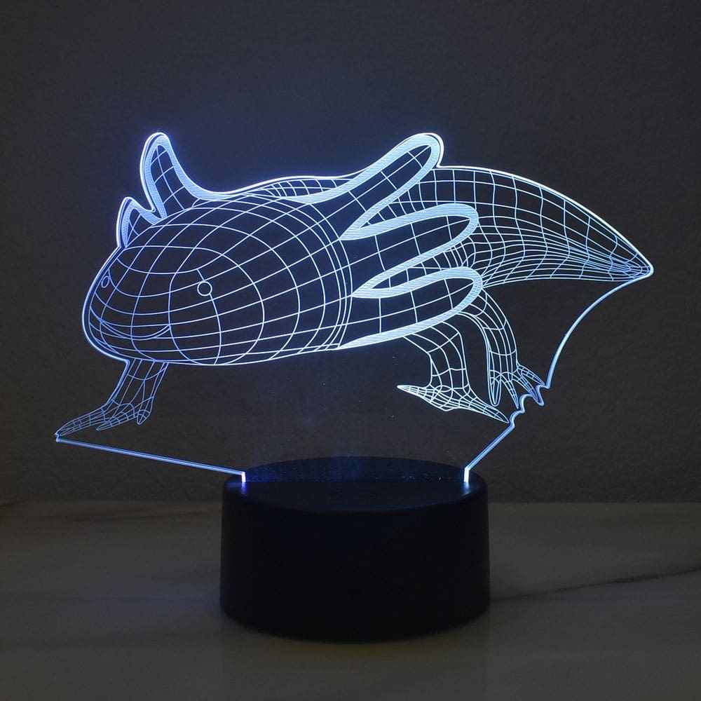 Luz noturna 3D colorida de axolotl mexicano, decoração artística, acrílico