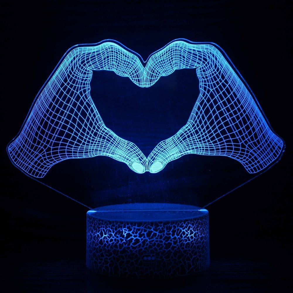 Luz noturna 3D Heart Gesture, dedo médio, LED colorido