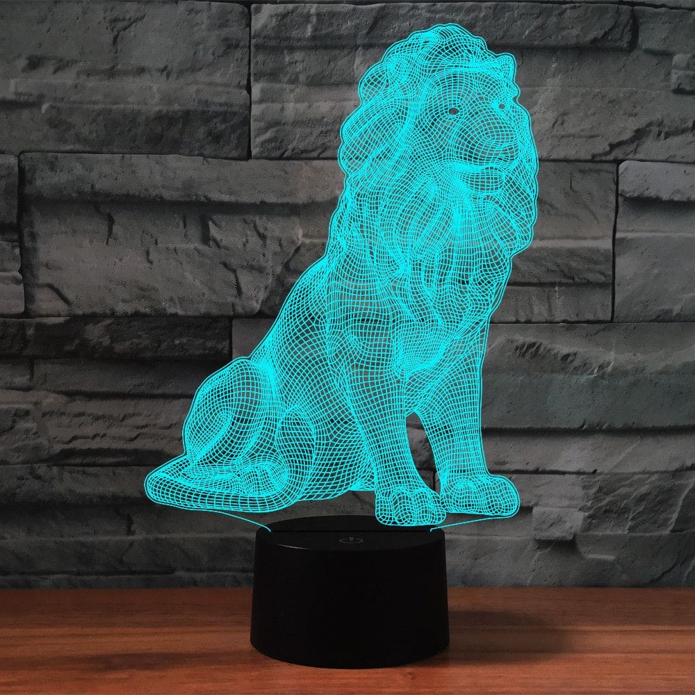 Lâmpada 3D Lion Creative Desktop Bedroom, acrílico LED com controle remoto