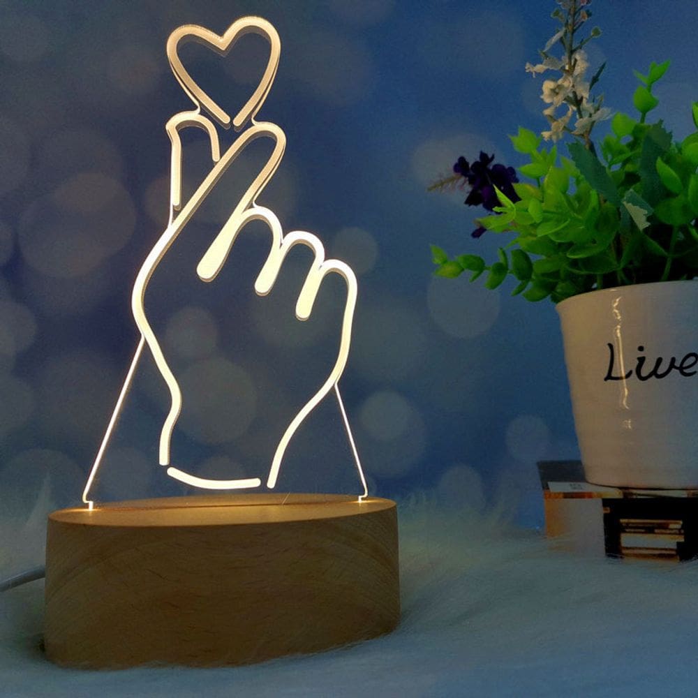 Luz noturna 3D DIY, madeira de faia, acrílico, visual LED para crianças