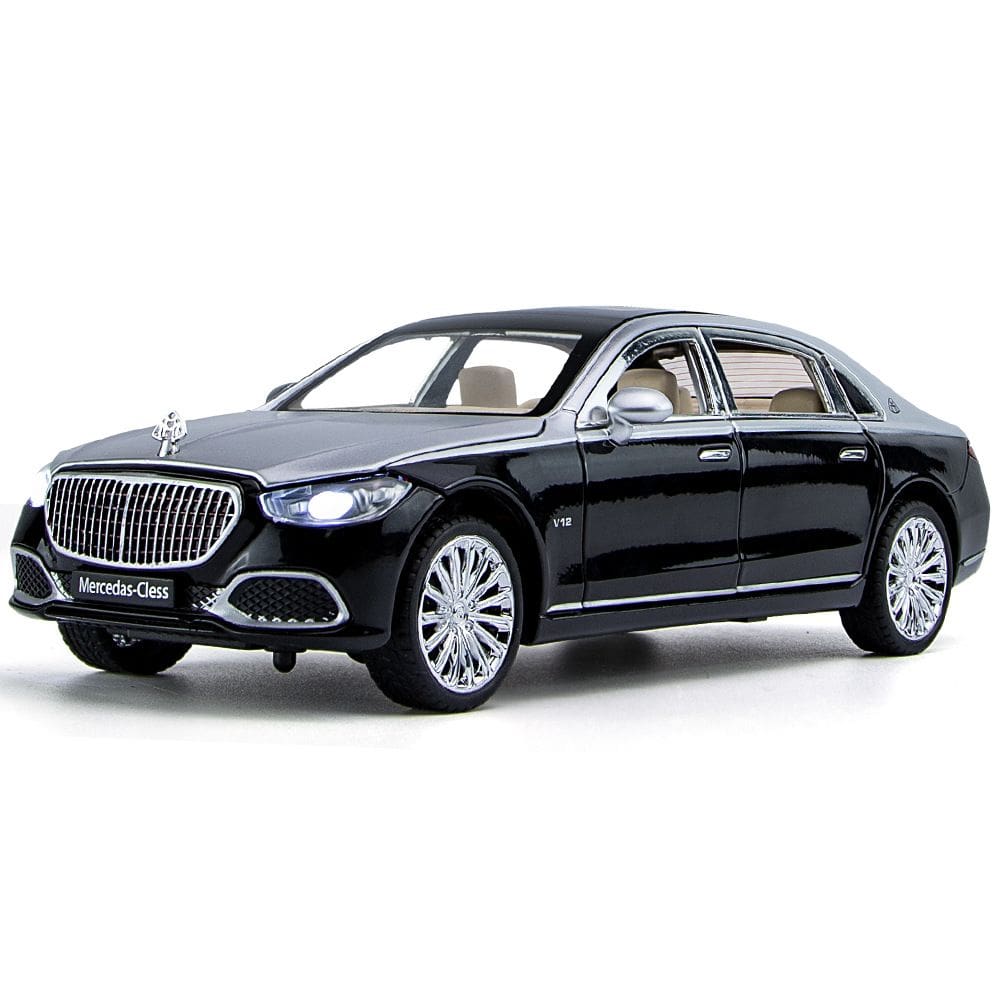 Modelo de carro fundido sob pressão Maybach S680 em escala 1:24 com luzes preto/prata