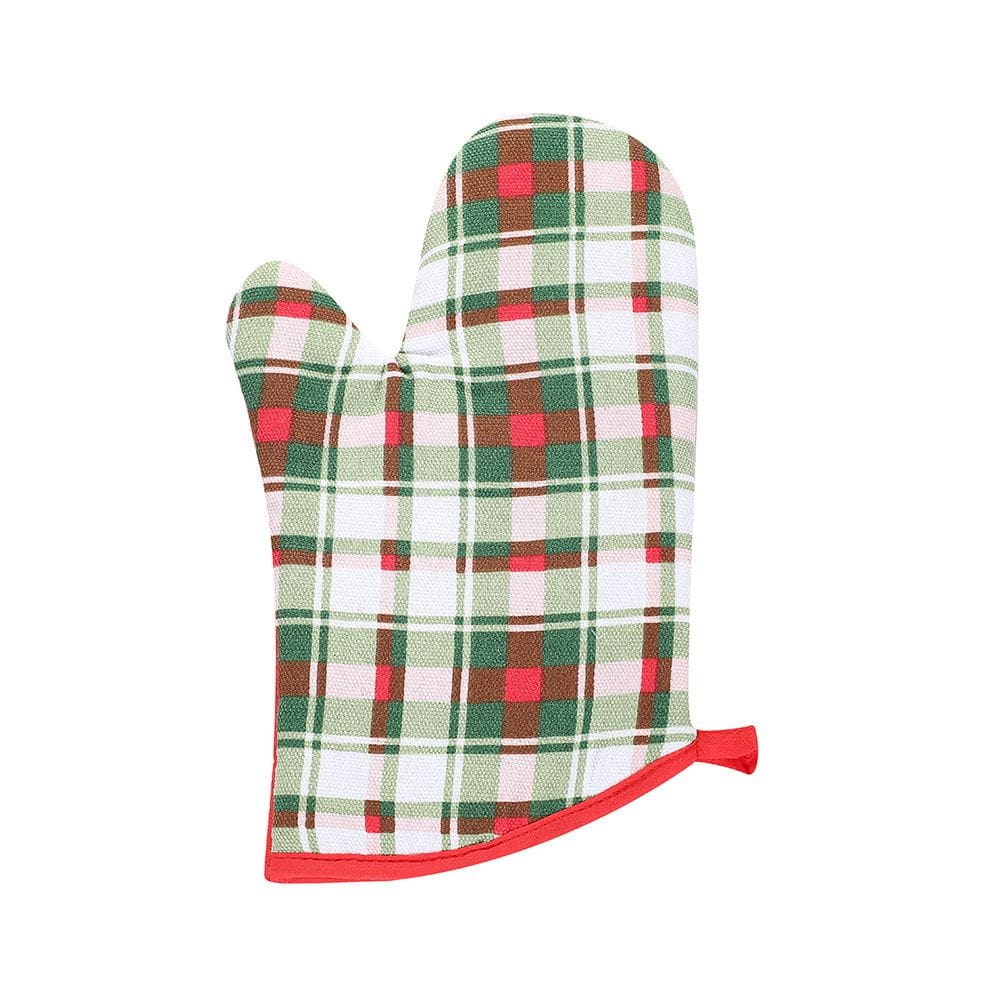 Luvas de forno, conjunto de 2 de algodão resistente ao calor, vermelho/branco/verde