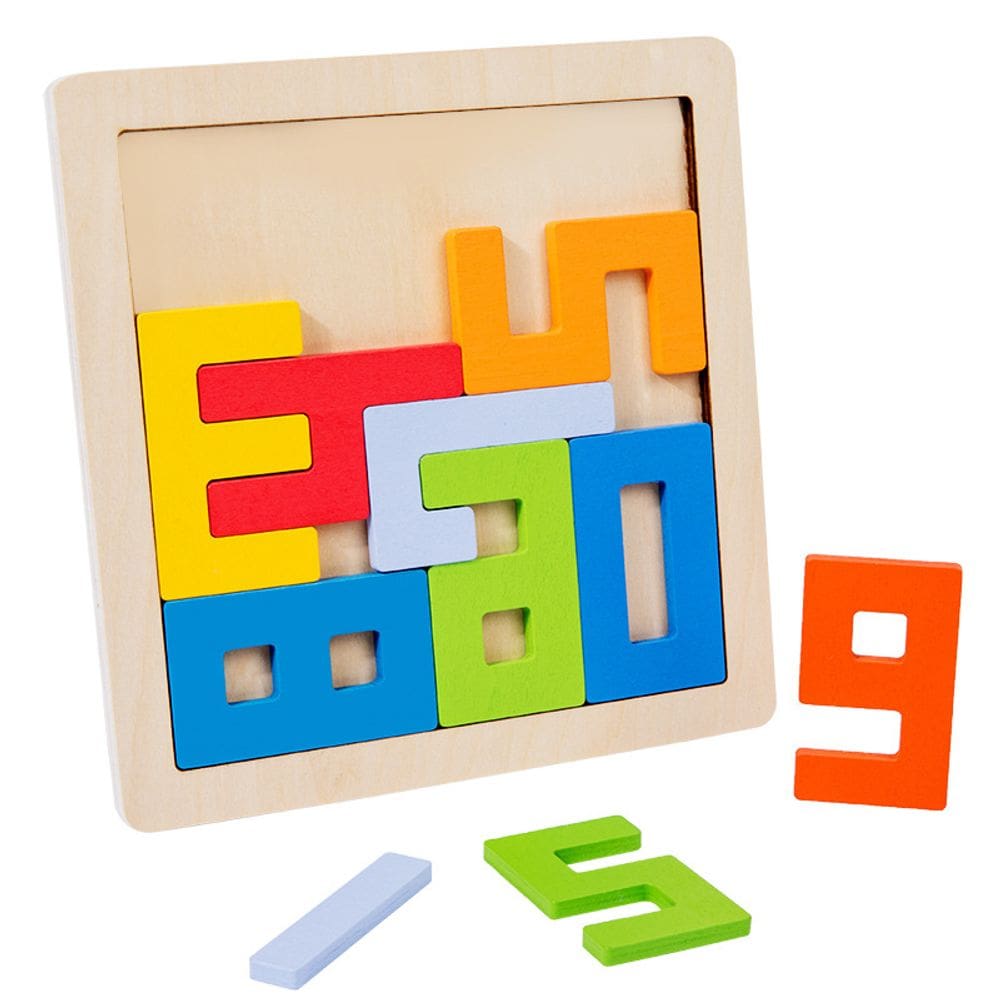 Quebra-cabeça de blocos numéricos criativos de madeira, brinquedo educativo