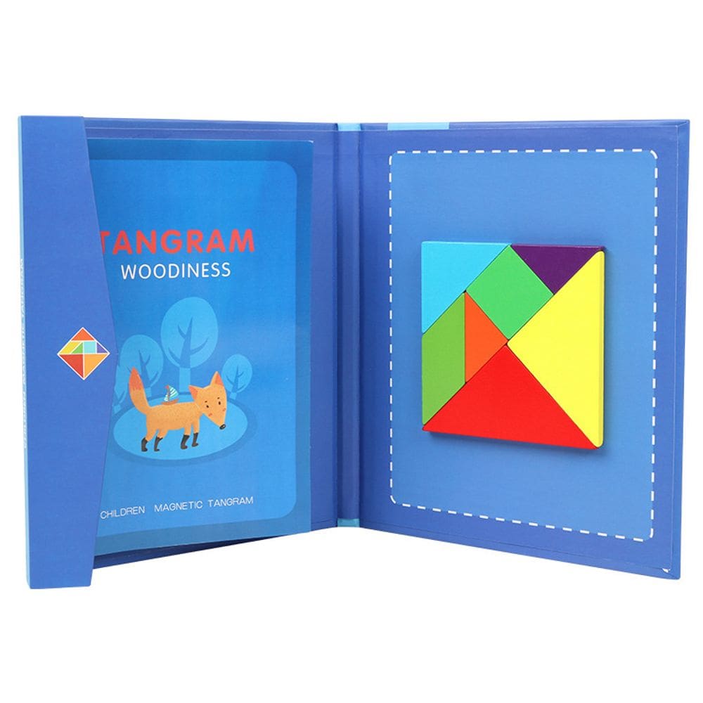 Quebra-cabeça magnético Tangram educacional de madeira para crianças