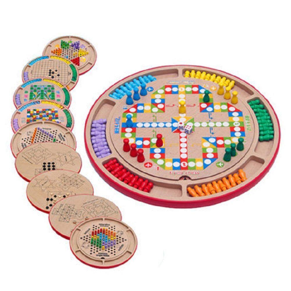 Jogo de tabuleiro de madeira 10 em 1 para crianças divertido e interativo