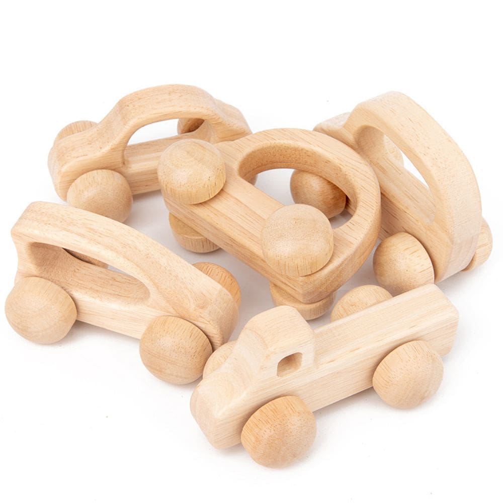 Wooden Push Toy Car Grip Training de 0 a 3 anos com 5 carros