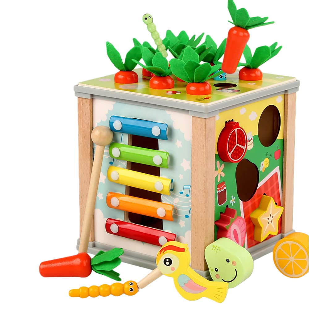 Brinquedo Treasure Box 6 em 1 multifuncional para crianças em madeira de faia