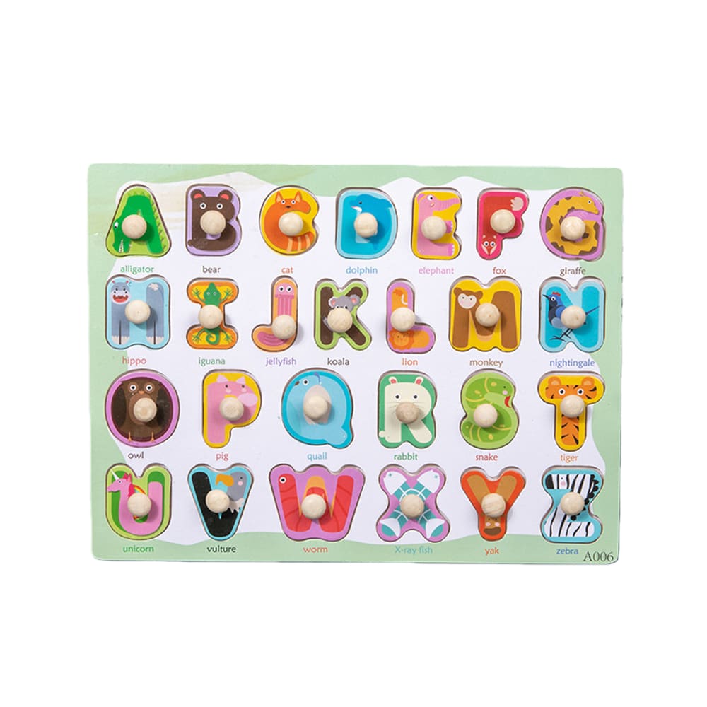 Alfabeto de madeira e quebra-cabeça numérico para o aprendizado de crianças
