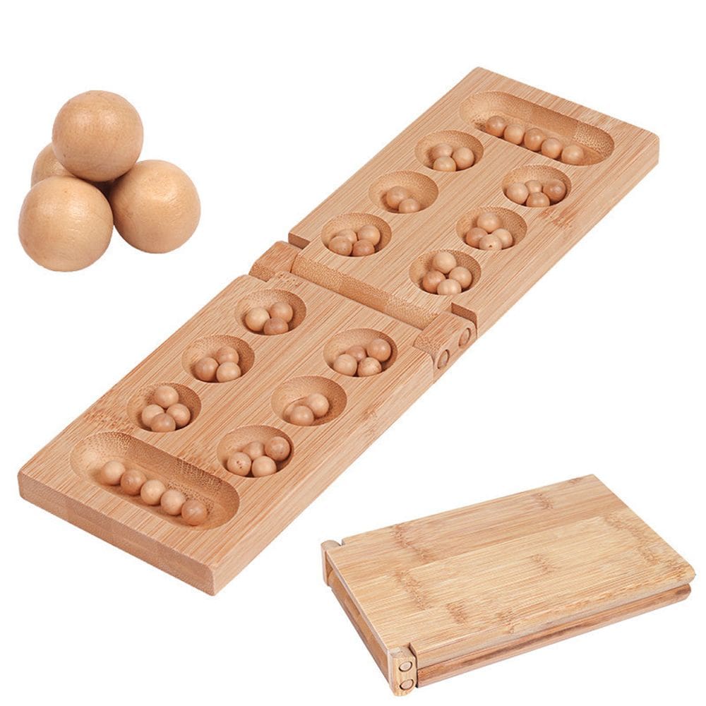 Placa de gemas dobrável de madeira Mancala Game para crianças e adultos