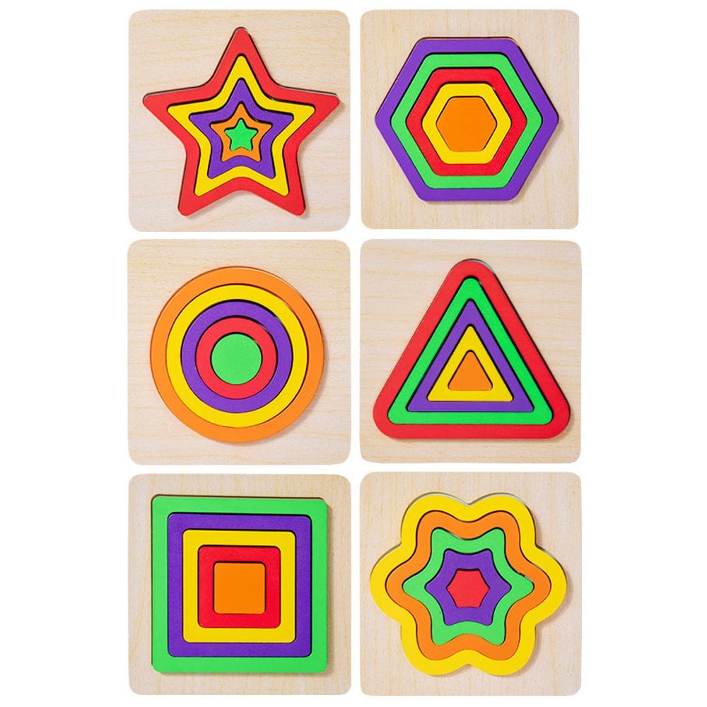 Brinquedo de reconhecimento de forma de quebra-cabeça 3D Montessori de madeira para crianças