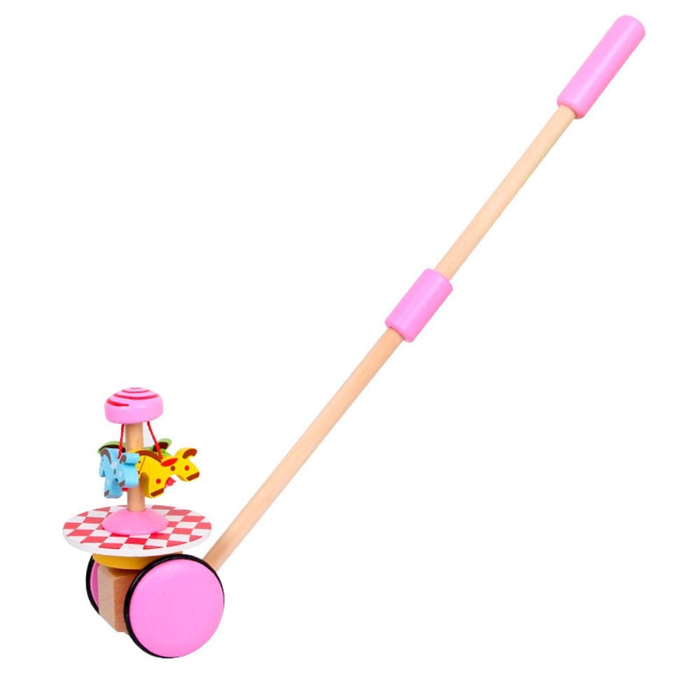 Carrinho de brinquedo de madeira Animal Push Cart rosa para crianças