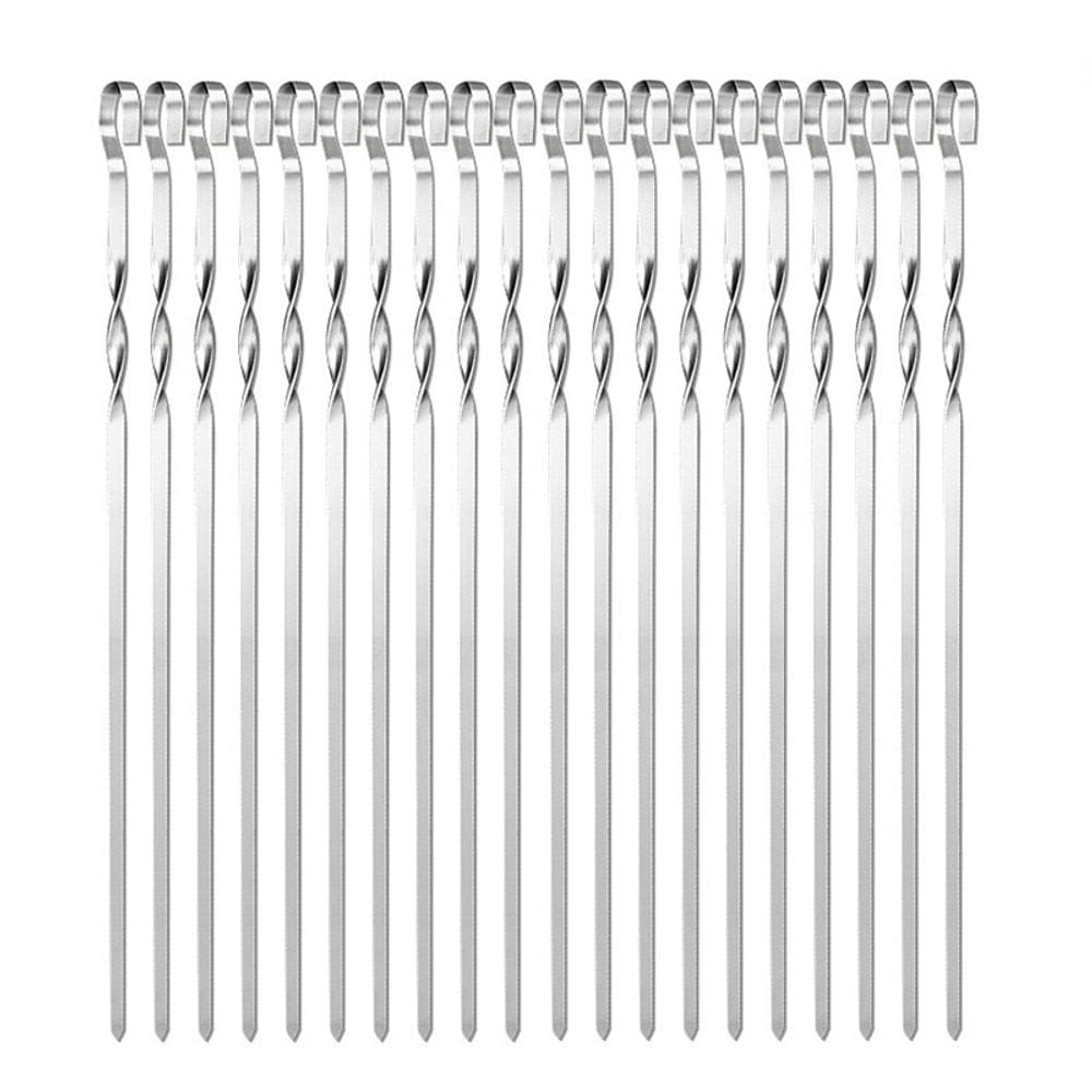 Espetos de churrasco em aço inoxidável, palitos de kebab torcidos planos de 35 cm