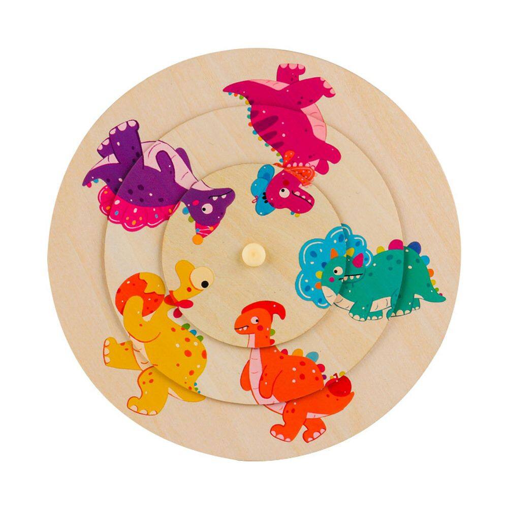 Puzzle Toy Animal, tema de dinossauro de várias camadas, madeira para crianças