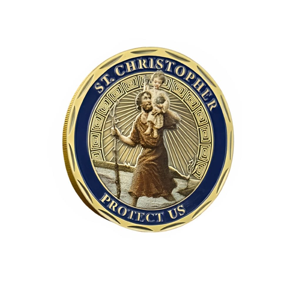 Moeda comemorativa em relevo esmaltado banhado a ouro de São Cristóvão