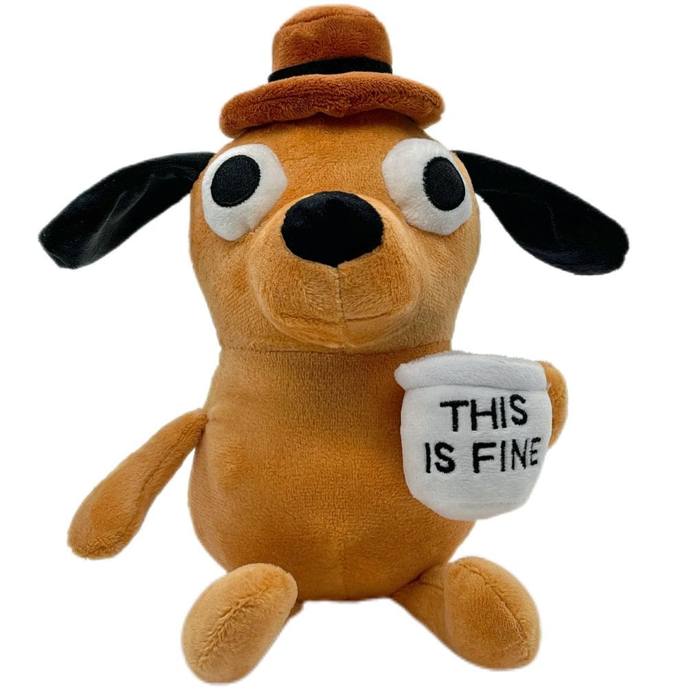 Brinquedo de pelúcia Tavashome This is Fine Dog Funny Coffee de 11 polegadas