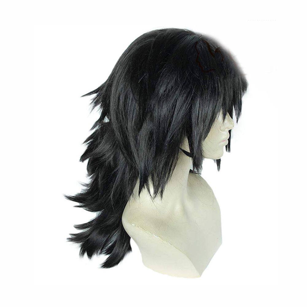 Wig Demons Slayers Anime Tomioka Giyuu Cabelo sintético preto