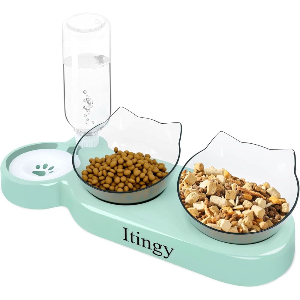 Tigela automática de comida e água para gatos com garrafa - verde