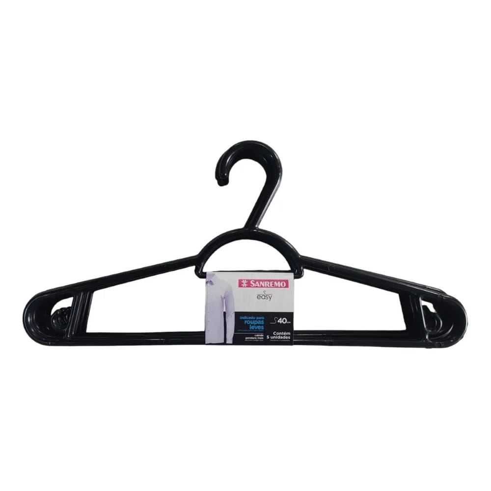 Kit 5 Cabides Plástico Adulto Pendura Mais 40cm Easy Sanremo