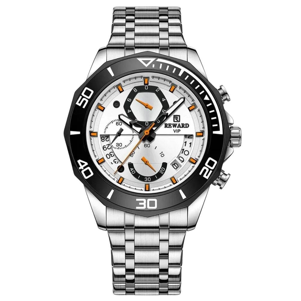 Relógio aço inoxidável calendário quartzo cronógrafo reward