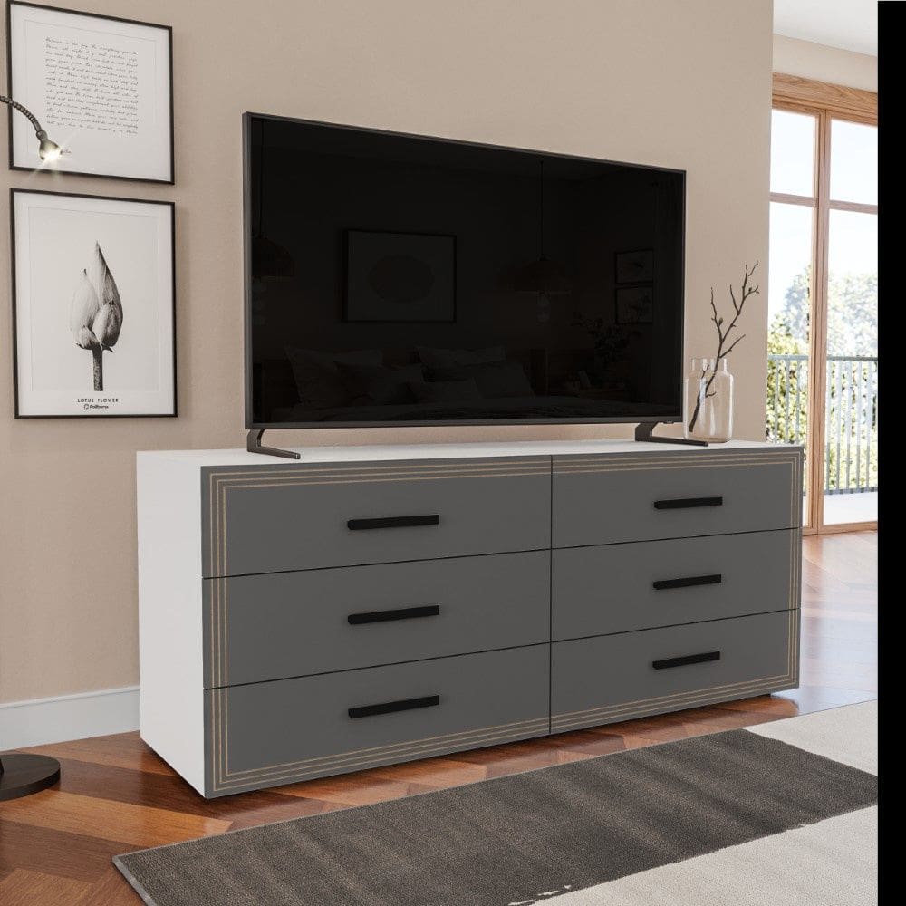 Cômoda Valência 6 Gavetas Branco Cinza Politorno Móveis
