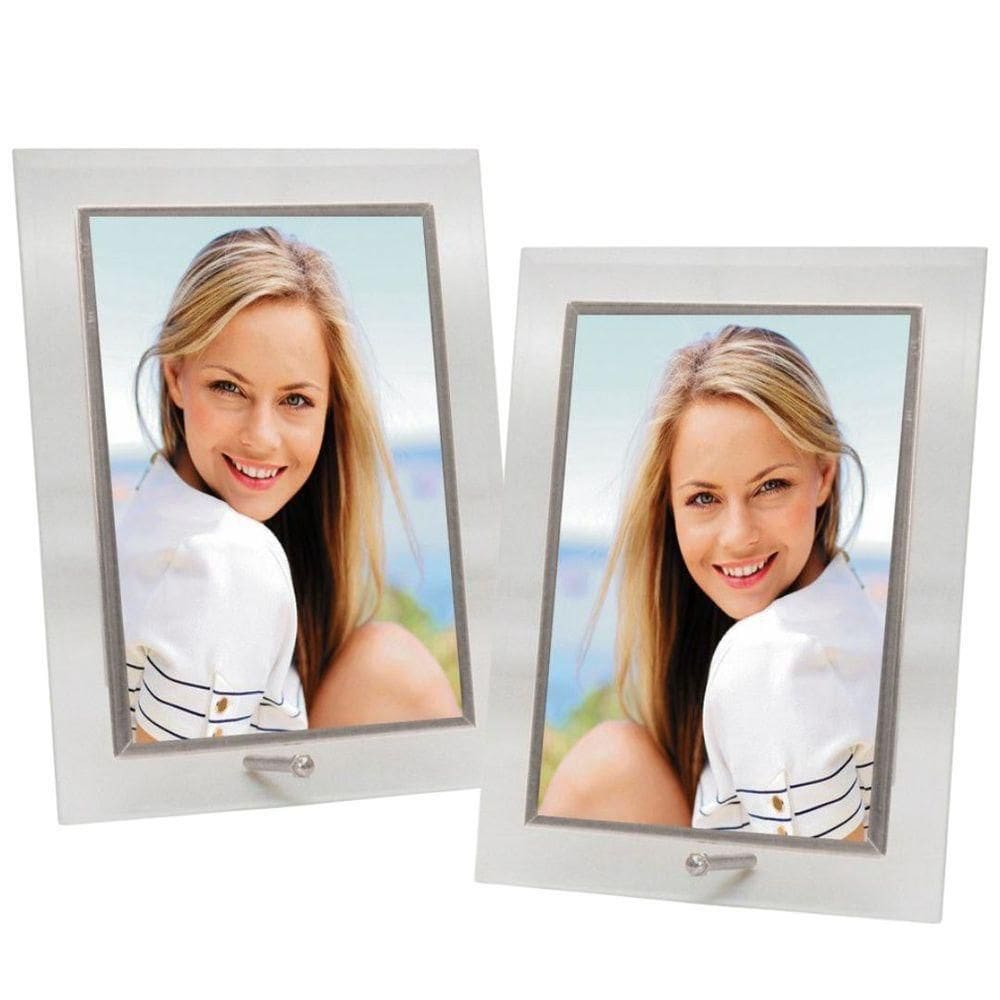 Jogo 2 Porta-retratos Vidro Reto Prime Borda Prata 15x20 Vertical ? Tuut