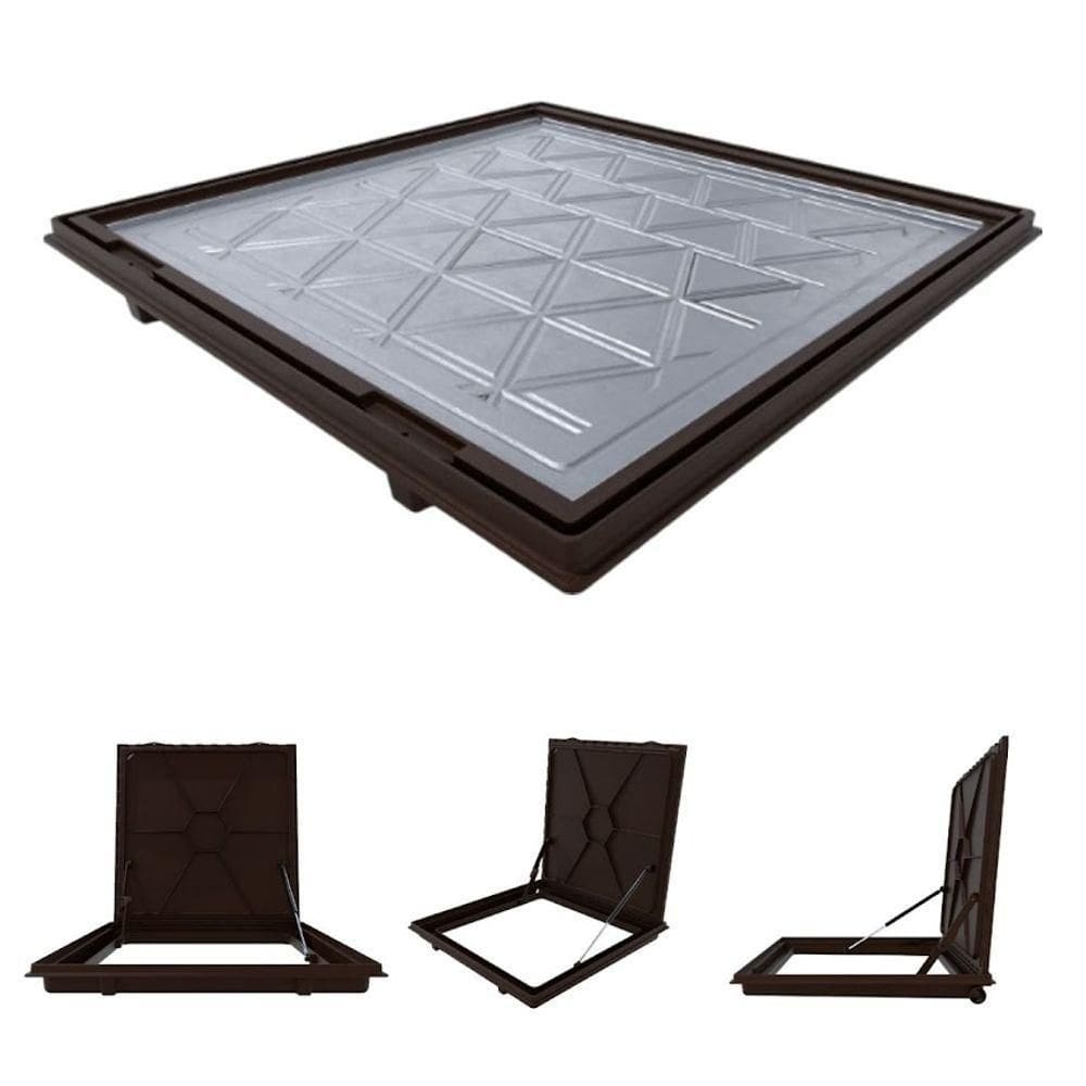 Tampa Piscina Casa Máquina 70x70 Articulada Rebaixada Marrom