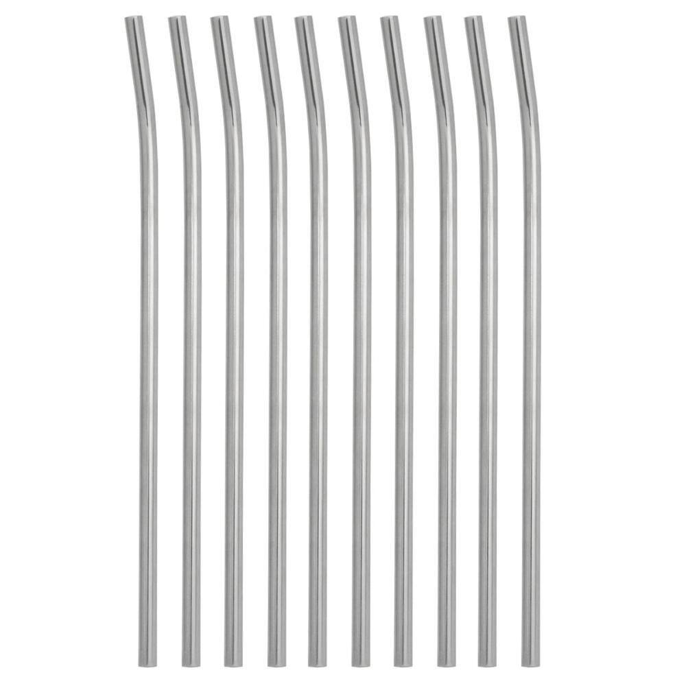 Conjunto 10 Canudos De Aço Inox Reutilizável Ecológico Curvado 6,3mm 21cm