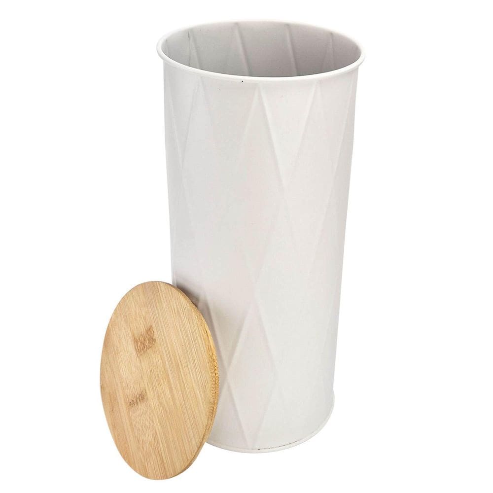 Pote De Metal Com Tampa De Bambu 2 Litros Fosco Vedação