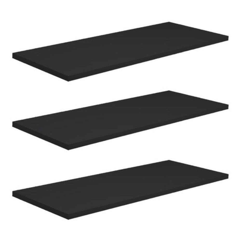 Kit 3 Prateleiras 50X15 Mdf Preto Acompanha Kit Instalação