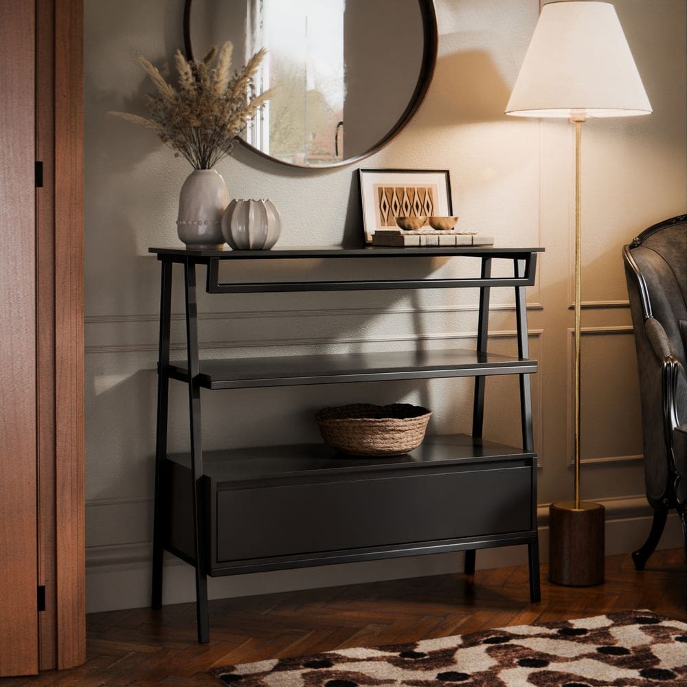 Aparador Industrial Hall de Entrada 1 Gaveta Thor Preto com Preto - Rede Móveis