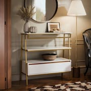 Aparador Industrial Hall de Entrada 1 Gaveta Thor Branco Cedro com Dourado - Rede Móveis