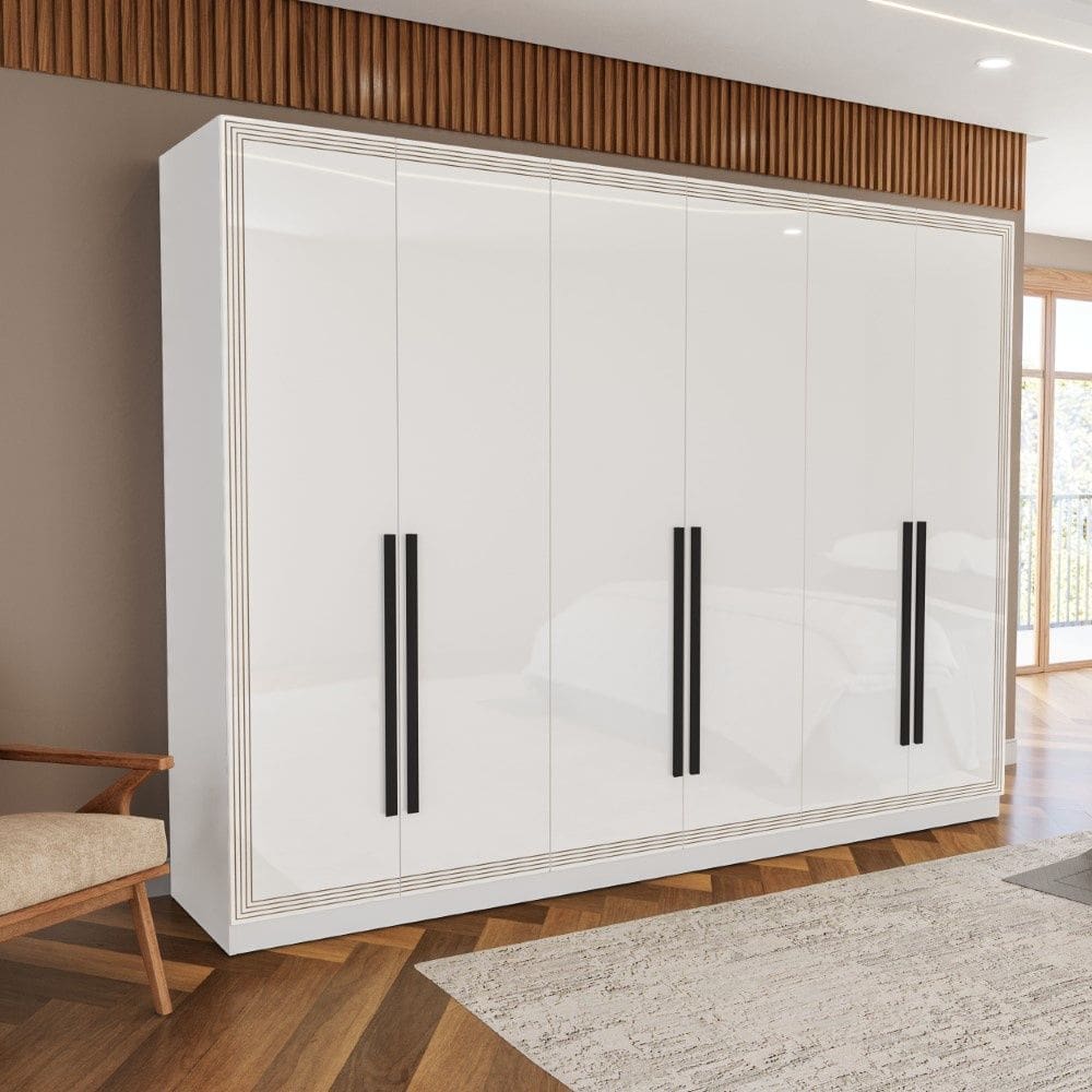 Guarda Roupa Roupeiro 6 portas 4 gavetas Valência Branco Politorno Móveis