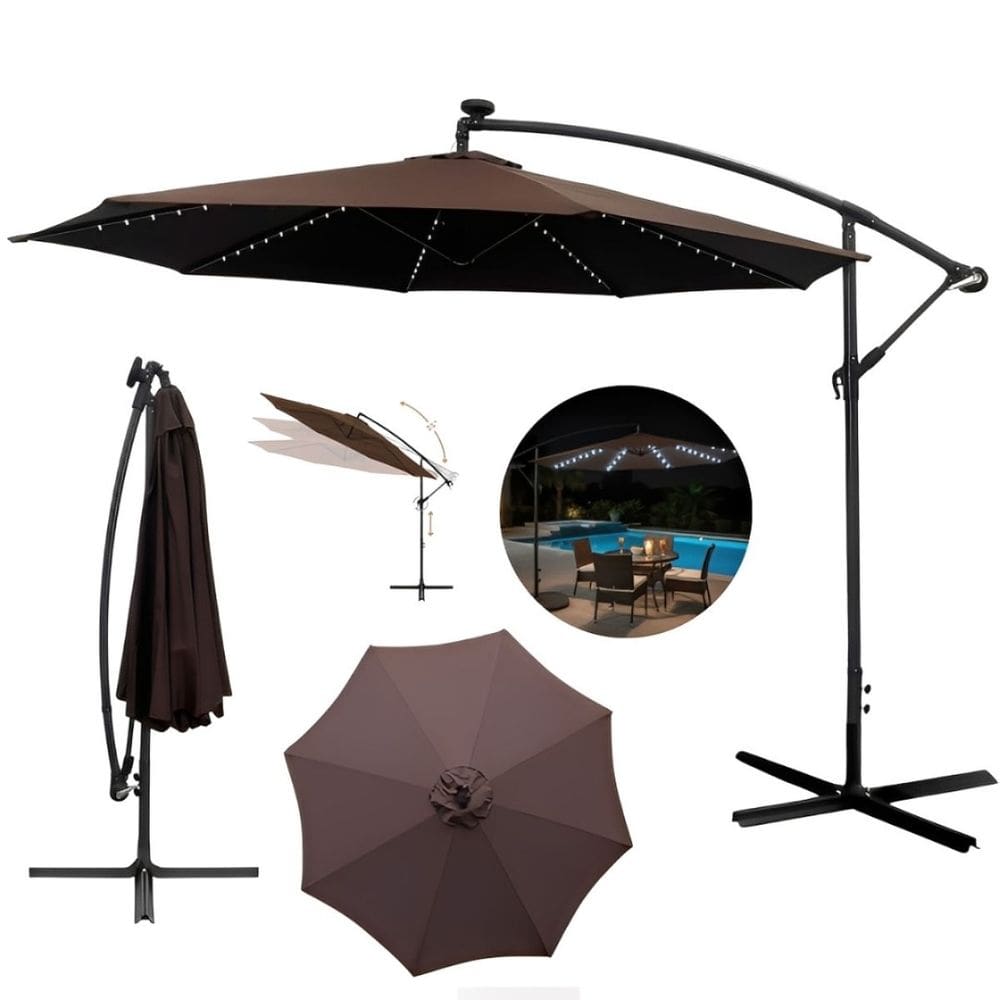 Ombrelone Lateral Suspenso Jardim 3 metros com Led Alumínio Manivela Terracota Importway Iwobll-300