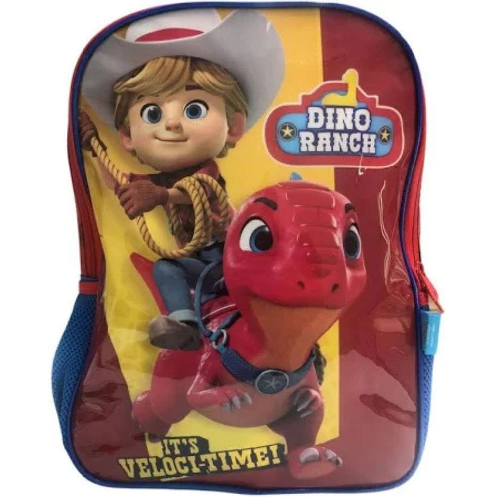 Mochila de Costas para Meninos Dino Ranch Reforçada Resistente Bolsos para Garrafinha - Dino Ranch - Luxcel