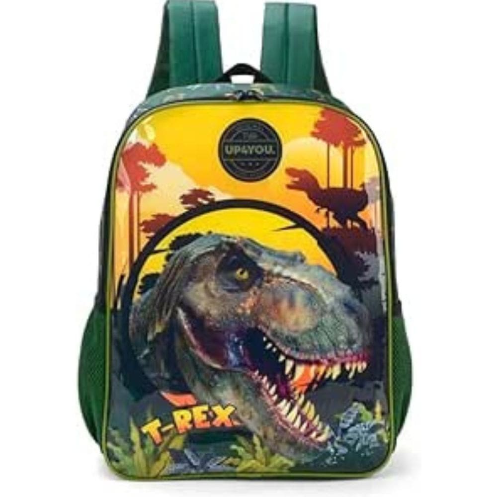 Mochila para Meninos de Costas Dinossauro Trex Resistente Reforçada Bolsos pra Garrafinhas - Raptor Dino - Luxcel