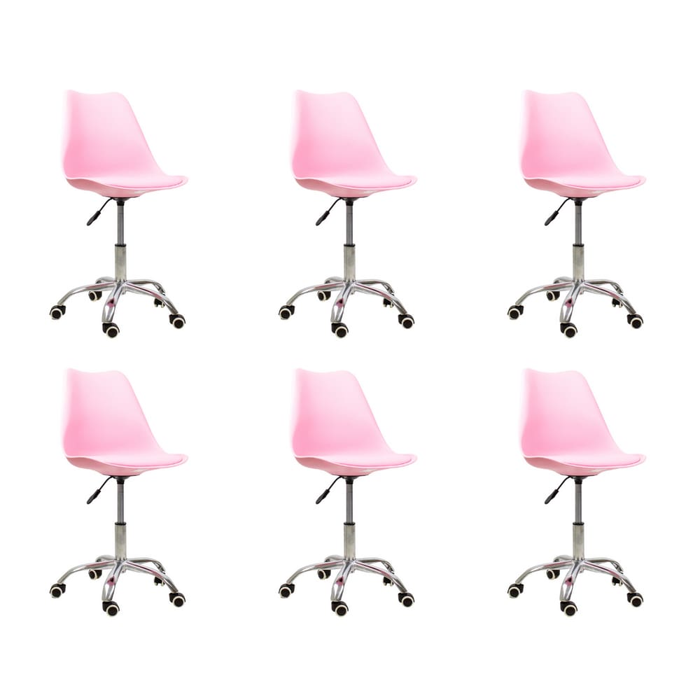 Kit 6 Cadeiras Office Base Cromada Giratória Saarinen Rosa