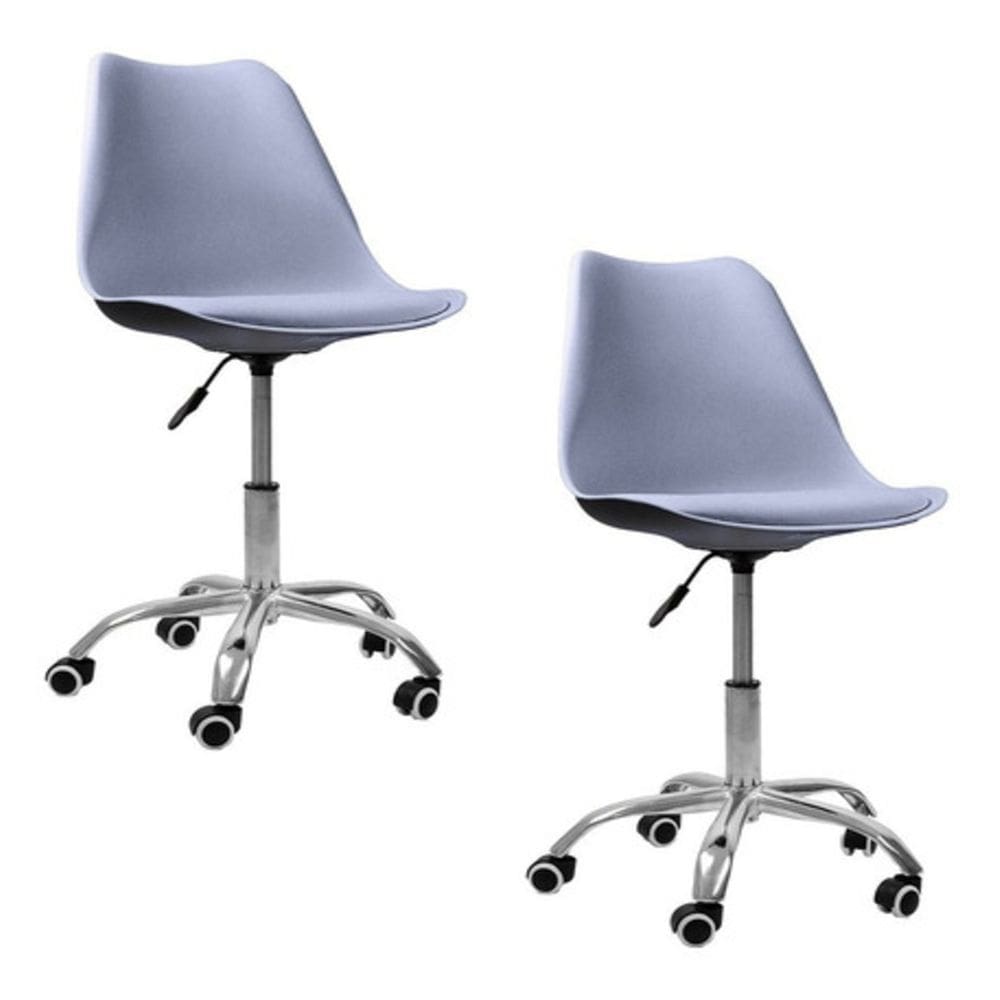 Kit 2 Cadeiras Office Base Cromada com Rodízio Giratória Saarinen Cinza
