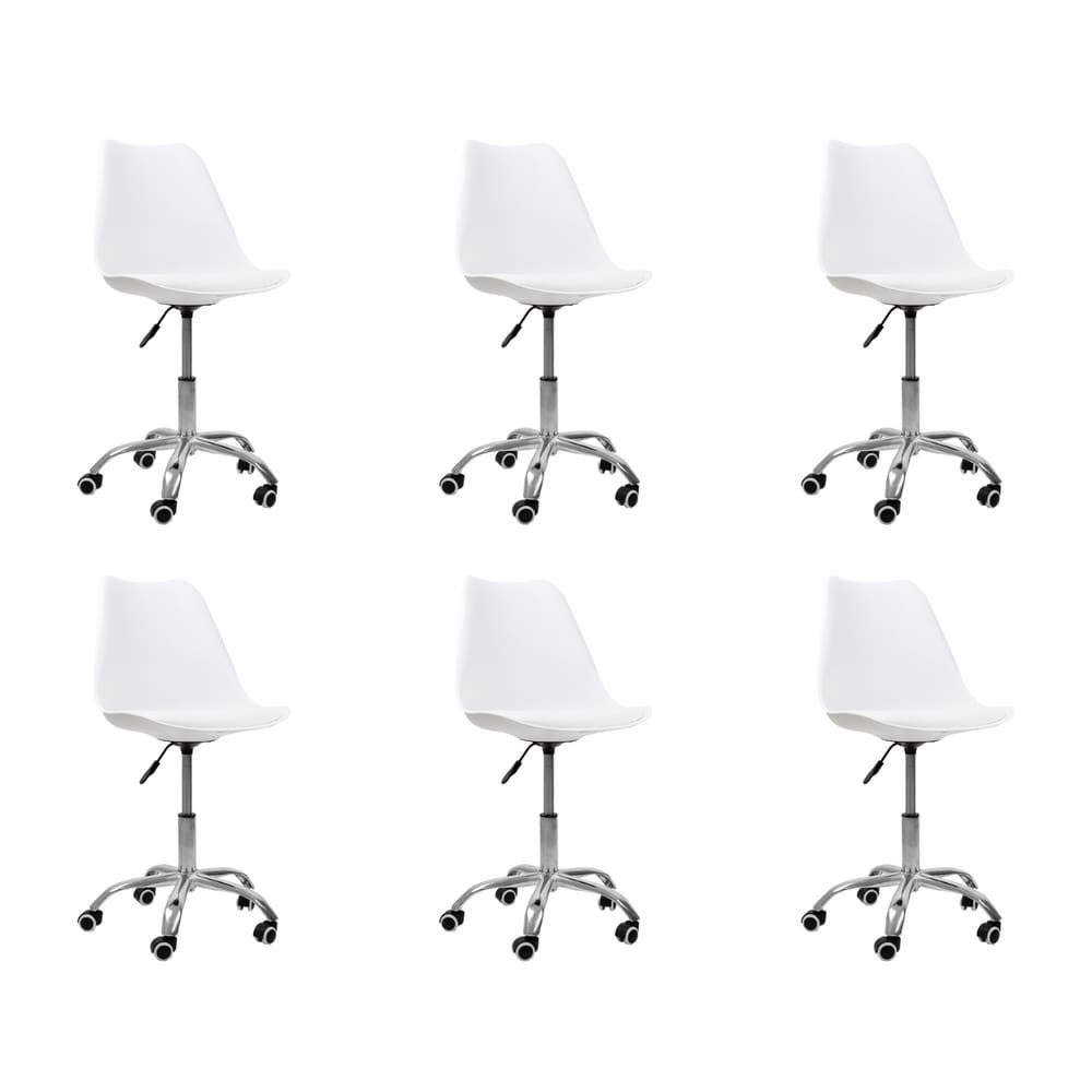 Kit 6 Cadeiras Office Base Cromada Giratória Saarinen Branco