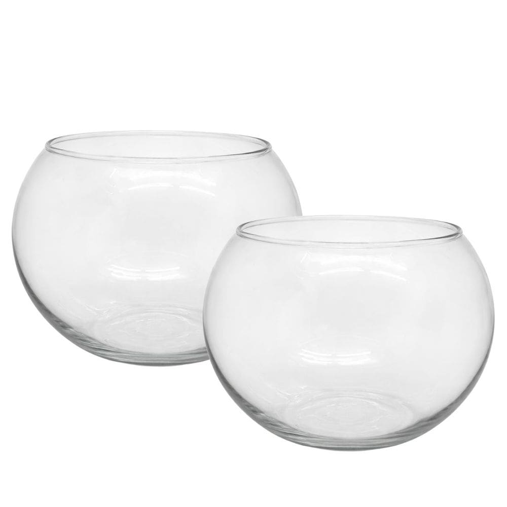 Jogo 2 Vasos de Vidro Redondo Tipo Aquário 2,2 Litros Decorativo Arranjos e Terrários