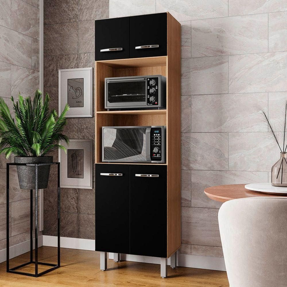 Paneleiro íris 4 Portas Cozinha Mb1 200cm Cor Savana Preto Pc