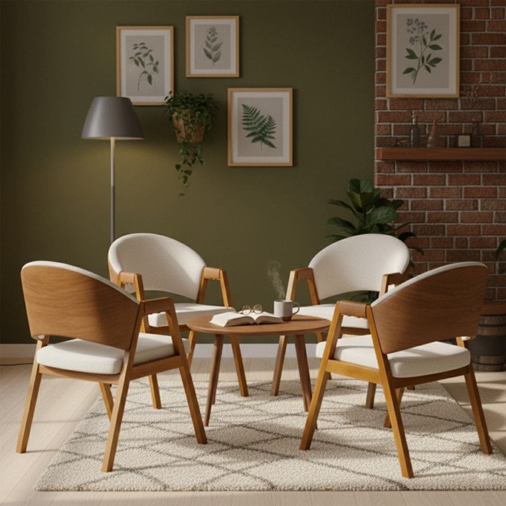 Kit 4 Cadeiras Sala de Jantar Premium Com Braco Madeira Macica Movellu Home