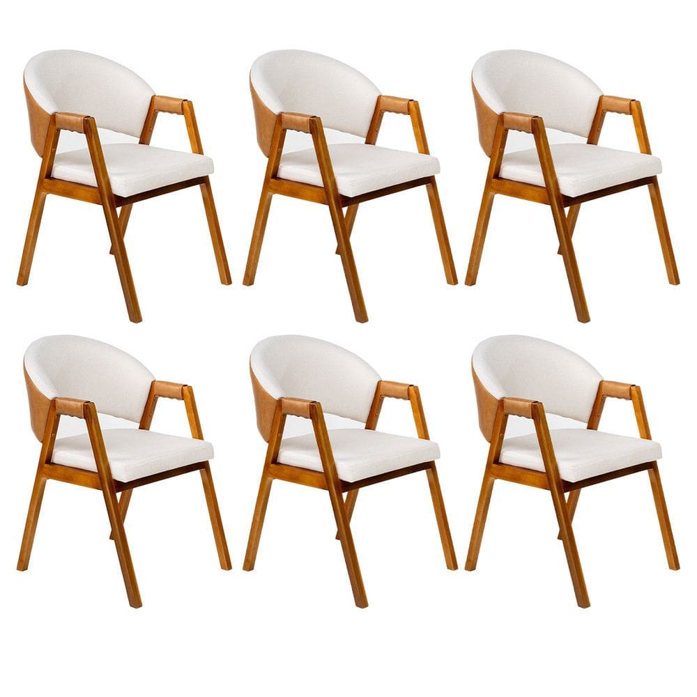 Kit 6 Cadeiras Sala de Jantar Premium com Braco Madeira Macica Movellu Home
