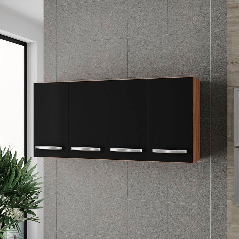 Armário 4 Portas Cozinha Aéreo íris Mb1 120cm Cor Savana Preto Pc