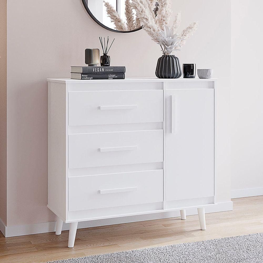 Cômoda Sapateira Trevo 3 Gavetas 1 Porta Mb1 Cor Branco