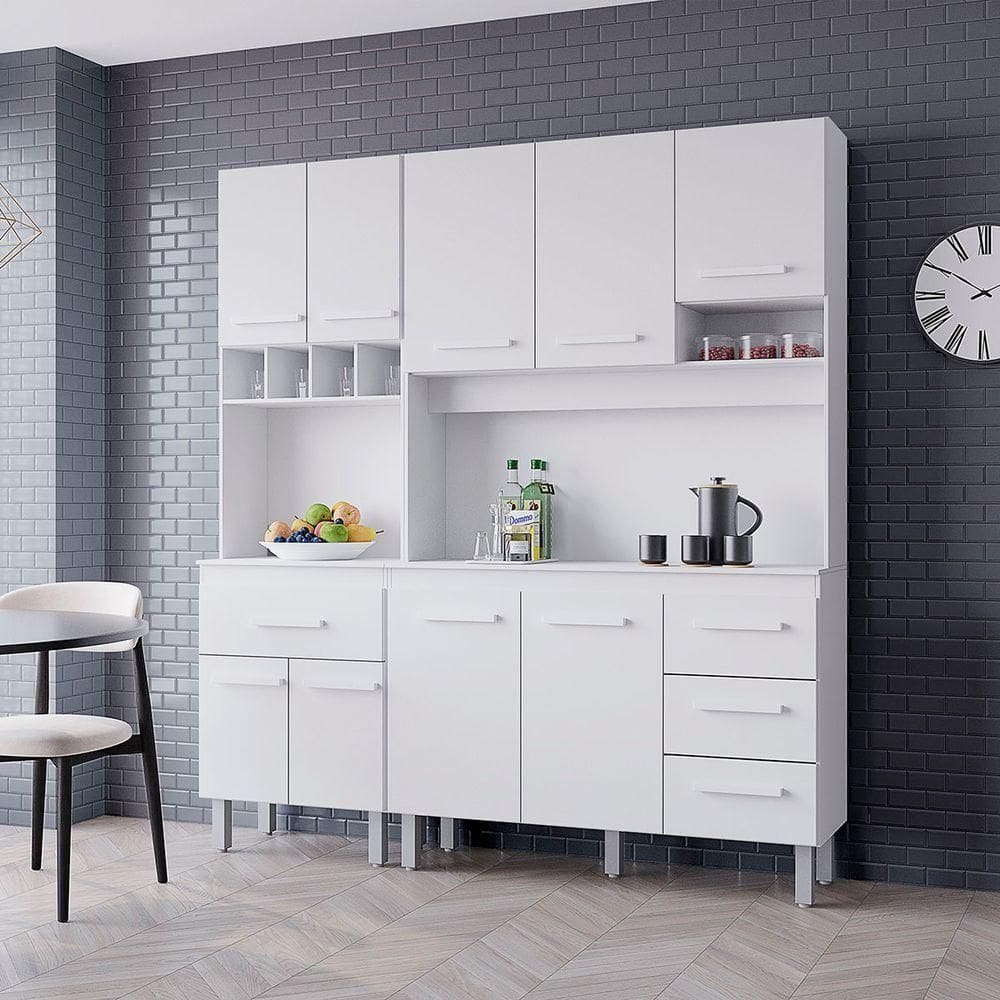Kit Zínia Com Paneleiro 9 Portas 4 Gavetas Cozinha Mb1 180cm Cor Branco