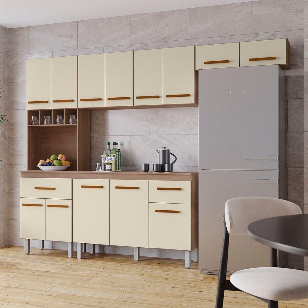 Cozinha Zínia Completa Balcão Com Tampo Mb1 300cm Cor Savana Off White