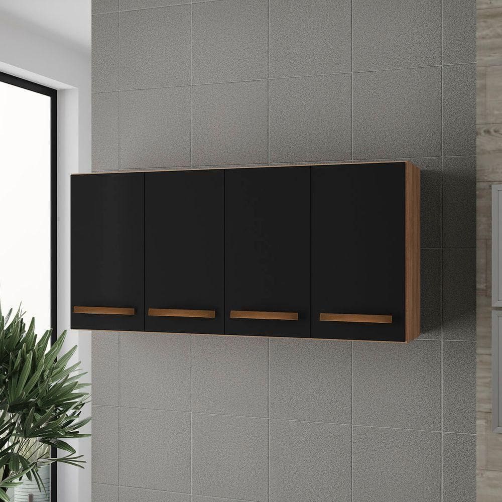 Armário 4 Portas Cozinha Aéreo íris Mb1 120cm Cor Savana Preto
