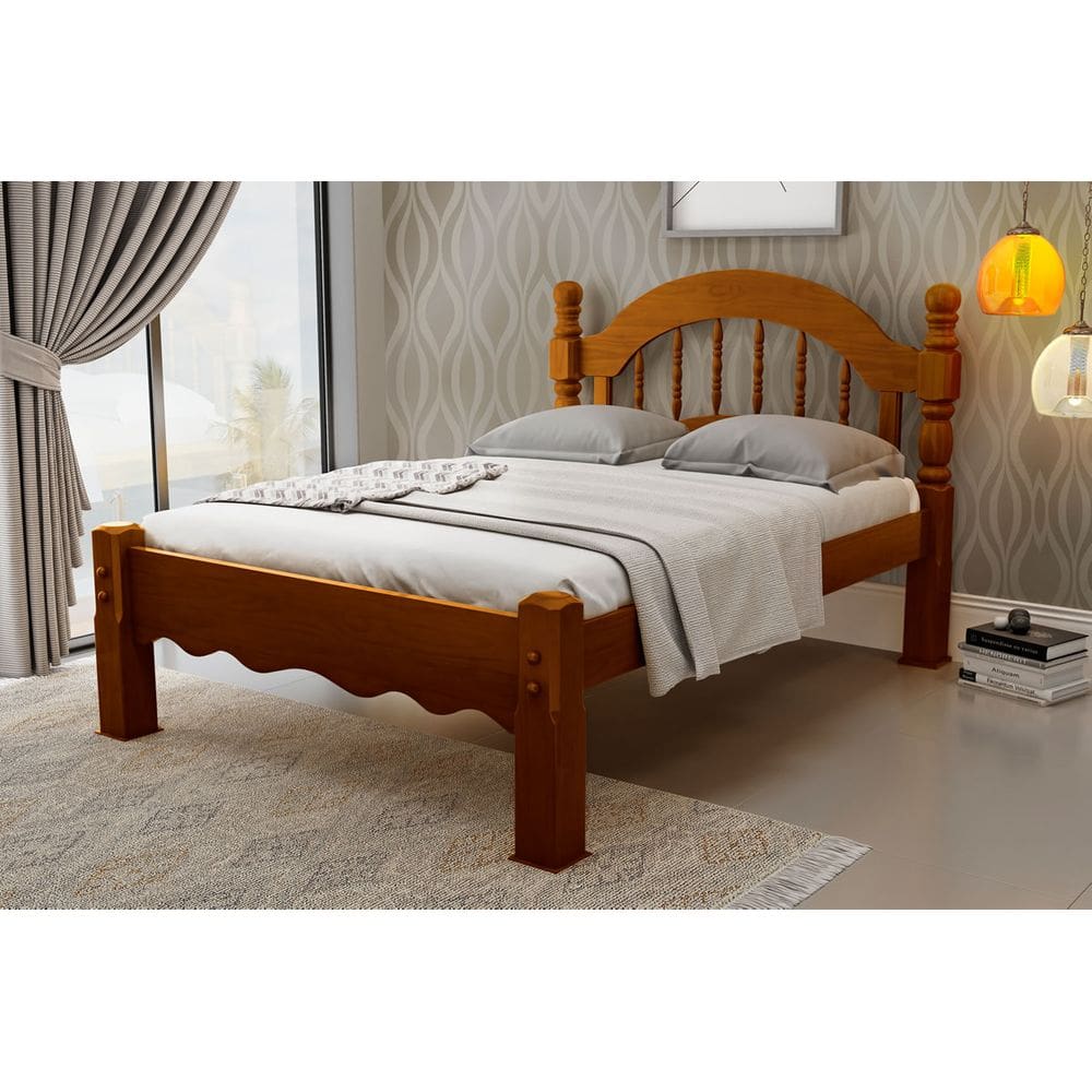 Cama De Casal Eliane De Madeira Maciça Pinus