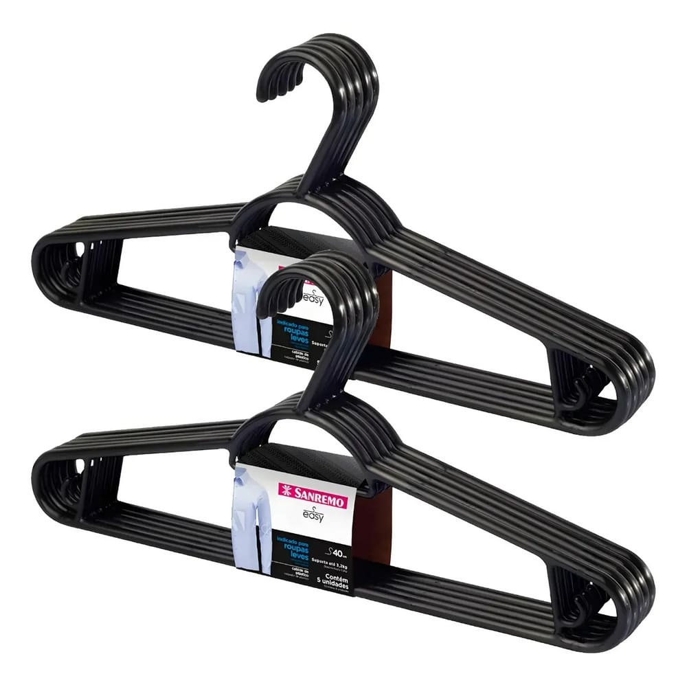 Kit 10 Cabides Plástico Adulto Pendura Mais 40cmEasy Sanremo